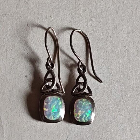 Morningflower Knot Earrings white Opal Sterling Silver French Hook Ear Wire 925 - Picture 6 of 8